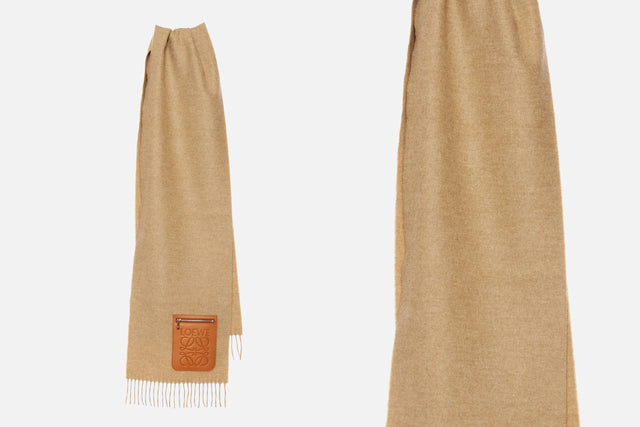 Loewe Wool And Cashmere Scarf With Leather Pocket