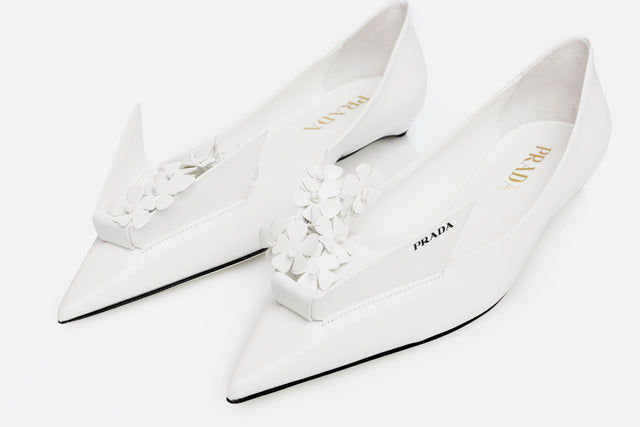Prada Brushed Leather Ballerinas With Floral Appliqués (from the runway)