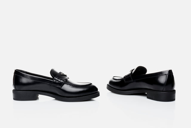 Prada Logo Leather Loafers