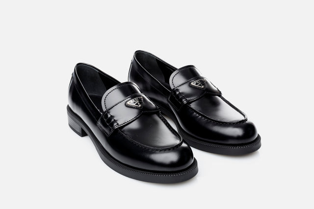 Prada Logo Leather Loafers