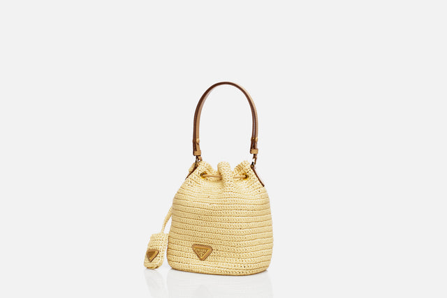 Prada Raffia And Leather Mini Bucket Bag