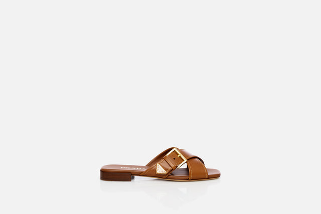 Prada Leather Crisscross Slide With Buckle