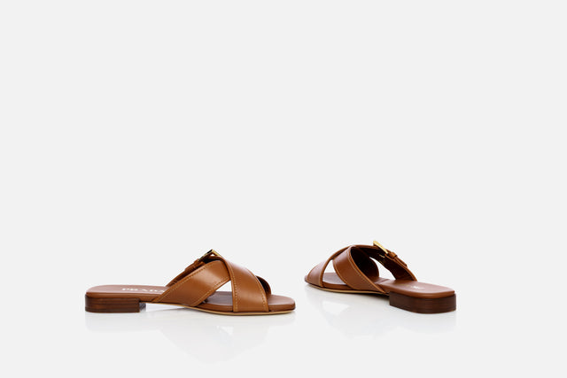 Prada Leather Crisscross Slide With Buckle