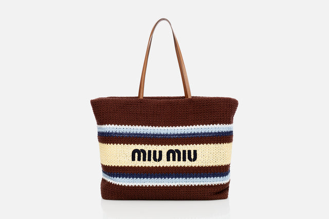 Miu Miu Raffia Effect Woven Tote Bag