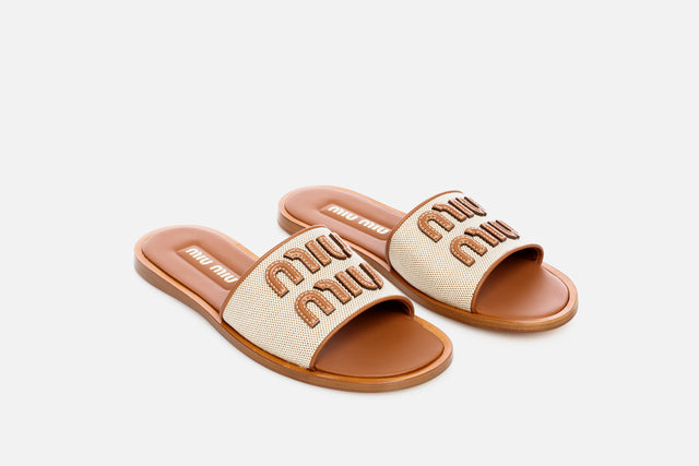Miu Miu Canvas And Leather Slides