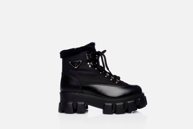 Prada Monolith Leather And Nylon Booties
