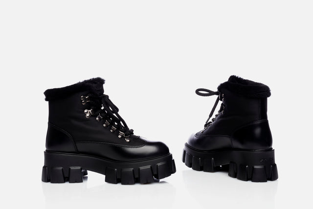 Prada Monolith Leather And Nylon Booties