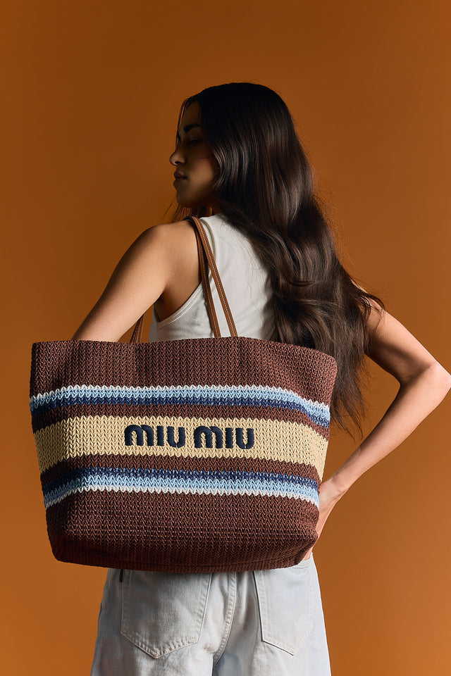 Miu Miu Raffia Effect Woven Tote Bag