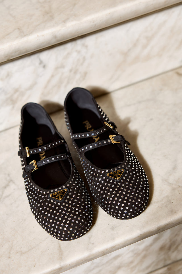 Prada Suede Ballerina With Crystals