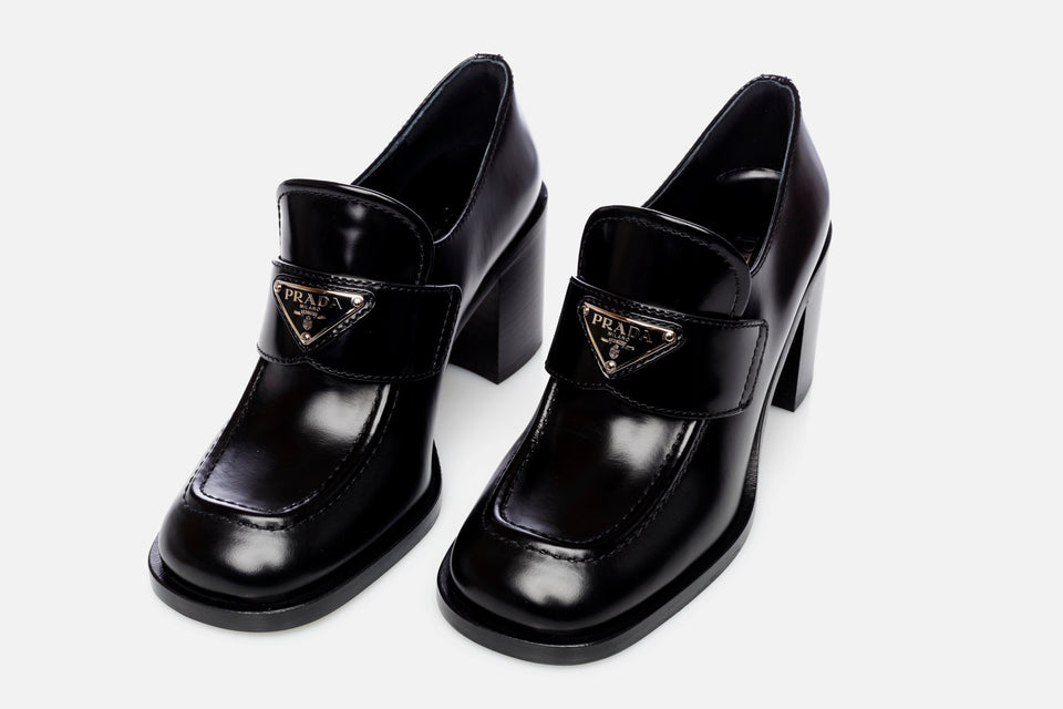 Prada Brushed Leather High-heel Loafers