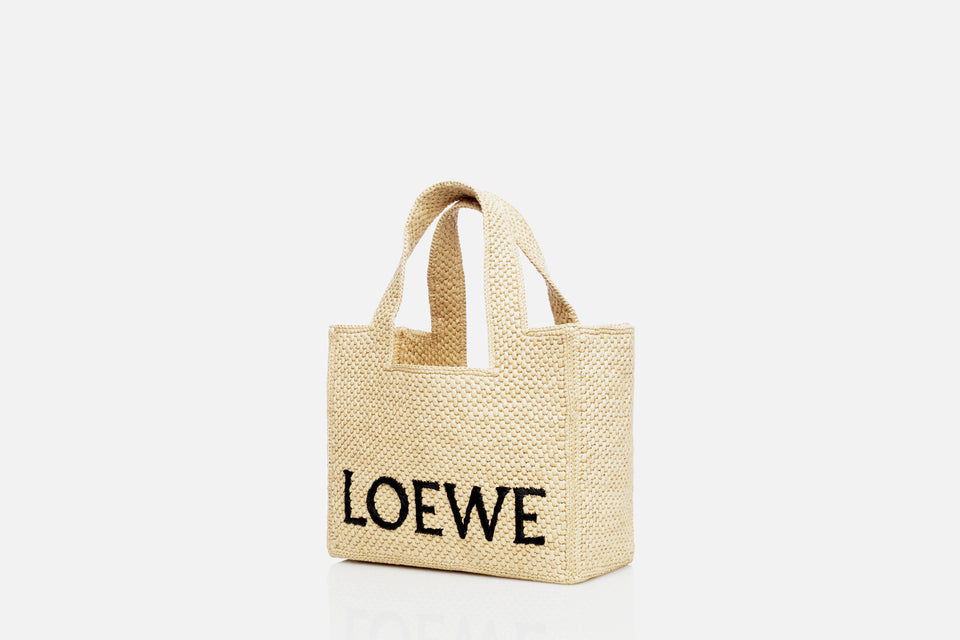 Loewe Small LOEWE Font Tote In Raffia