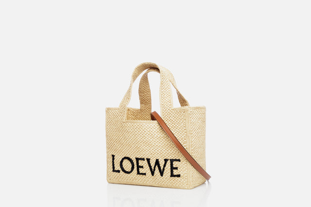 Loewe Small LOEWE Font Tote In Raffia