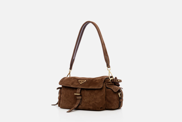Prada Explore Medium Suede Shoulder Bag