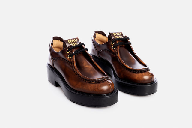 Miu Miu Laced Fumé Leather Shoes