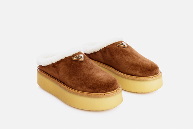 Prada Suede Slippers Shearling