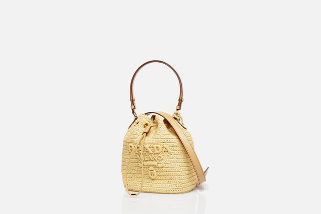 Prada Raffia And Leather Mini Bucket Bag