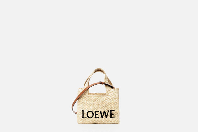 Loewe Mini LOEWE Font tote in raffia