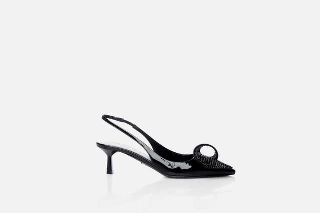 Prada Patent Leather Slingback Pumps With Crystals