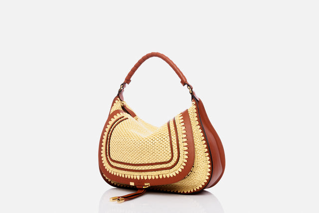 Chloé Medium Marcie Shoulder Bag In Raffia-effect