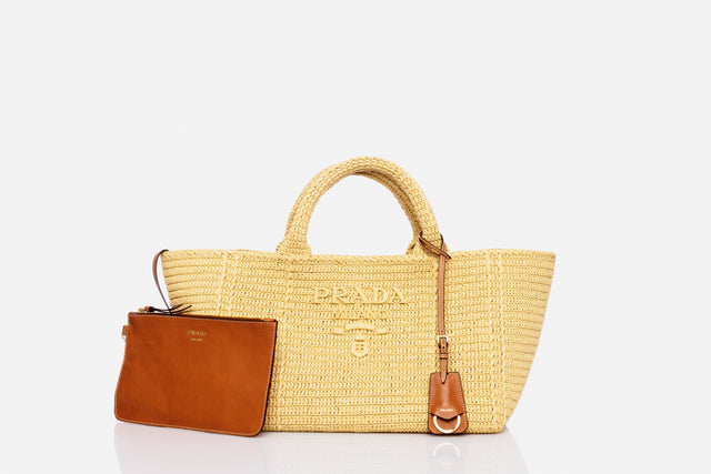 Prada Large Crochet Tote Bag With Leather Details