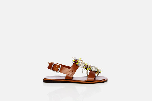 Dries Van Noten Embellished Leather Slingback Sandals