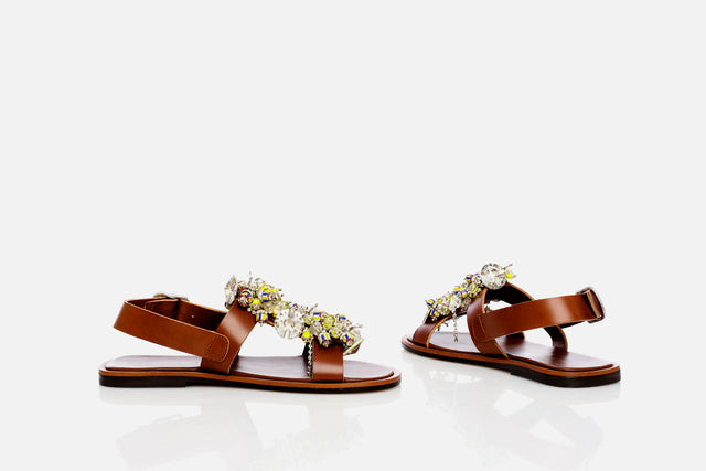 Dries Van Noten Embellished Leather Slingback Sandals