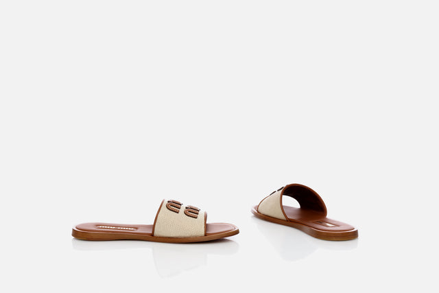 Miu Miu Canvas And Leather Slides