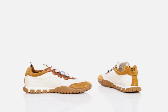 Miu Miu Tyre Technical Fabric and Suede Sneakers