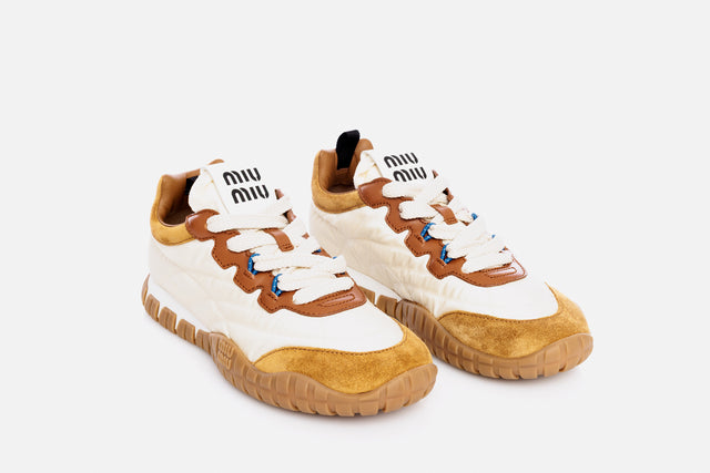 Miu Miu Tyre Technical Fabric and Suede Sneakers