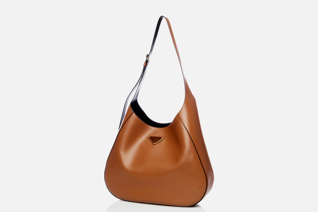Prada Large Leather Shoulder Bag With Topstitching