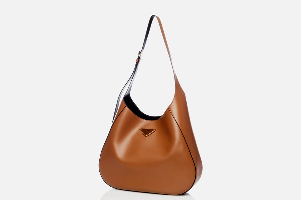 Prada Large Leather Shoulder Bag With Topstitching