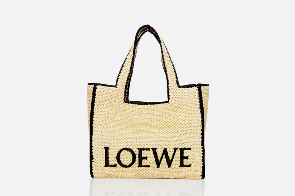 Loewe Large LOEWE Font Tote In Raffia