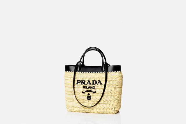 Prada Small Crochet And Leather Tote Bag