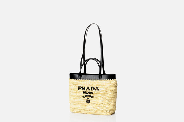 Prada Small Crochet And Leather Tote Bag
