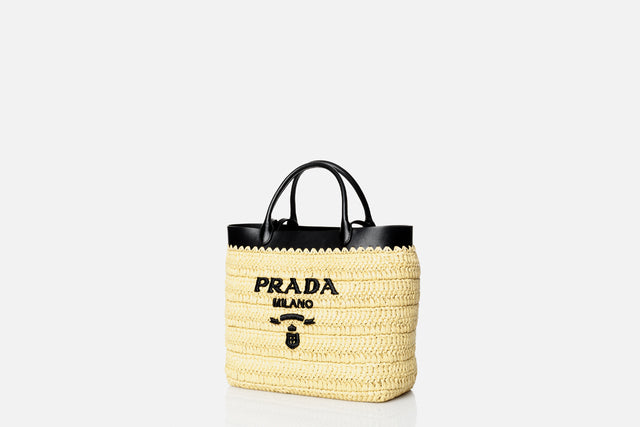 Prada Small Crochet And Leather Tote Bag