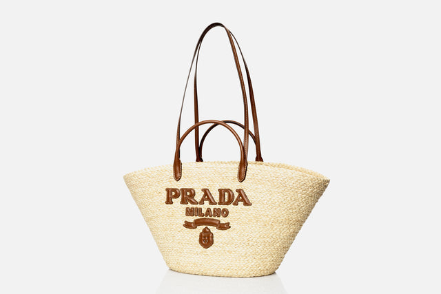 Prada Large Raffia And Leather Shopping Bag