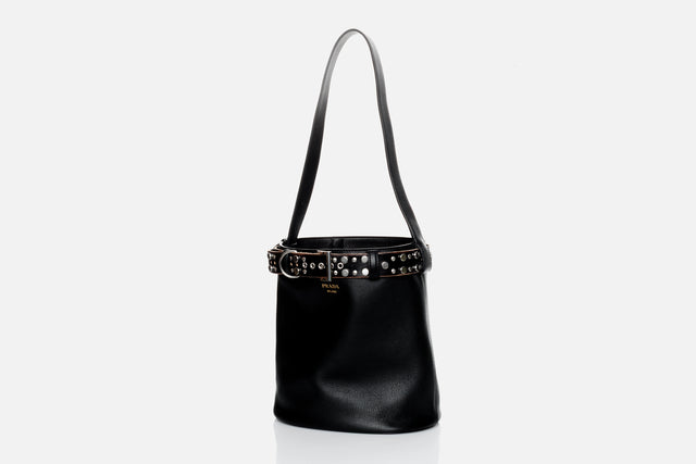 Prada Buckle Leather Bucket Bag With Studded Belt (from the runway)