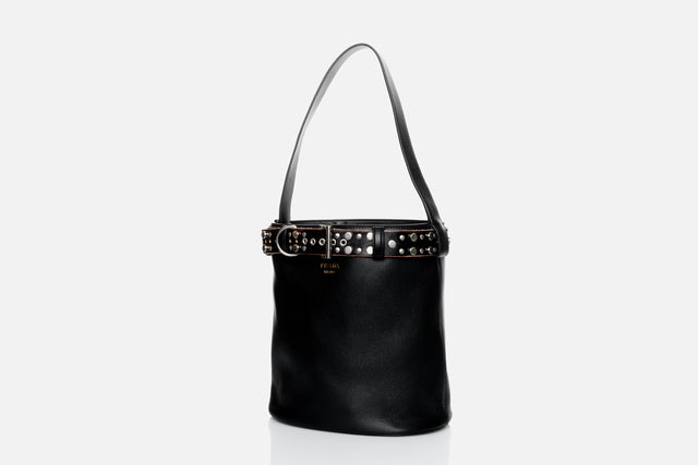 Prada Buckle Leather Bucket Bag With Studded Belt (from the runway)