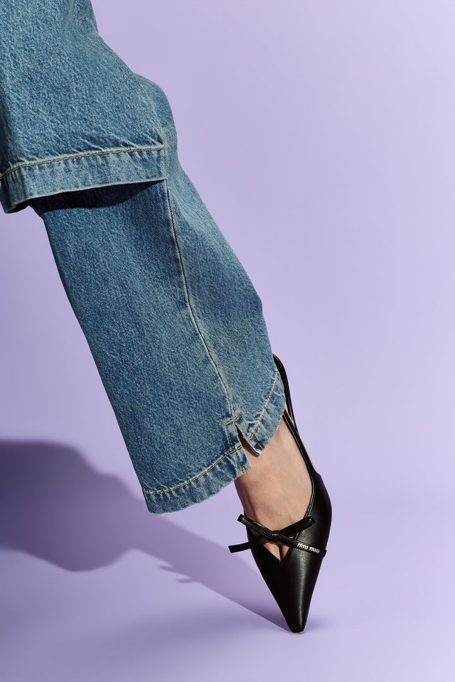 Miu Miu Leather Slingback Pumps With Bow