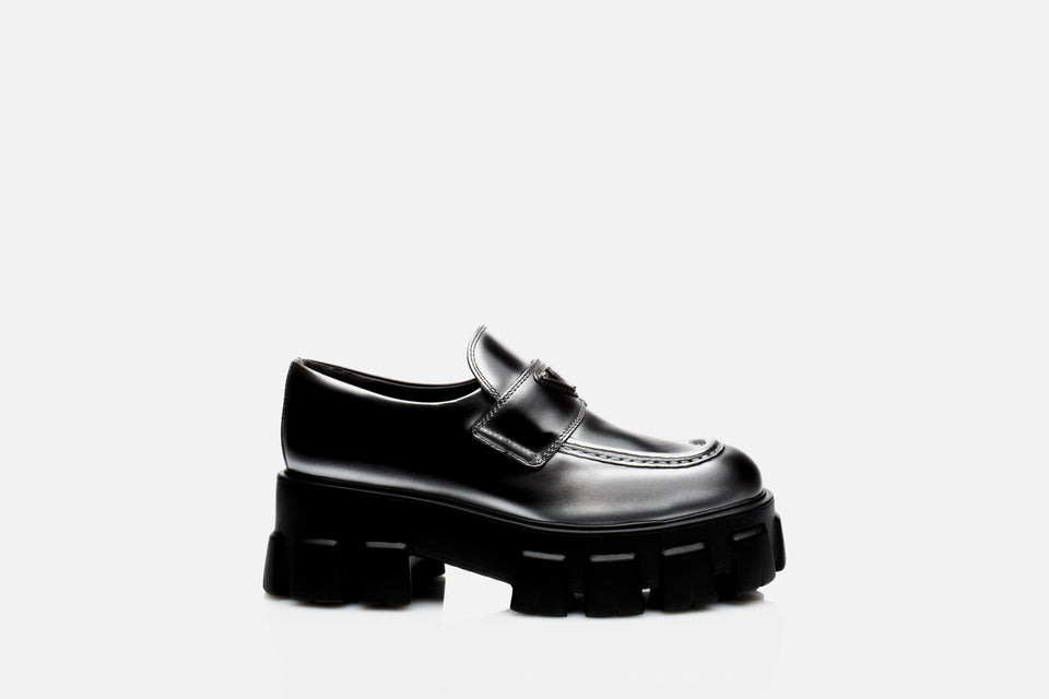 Prada Monolith Nuanced Brushed Leather Loafers
