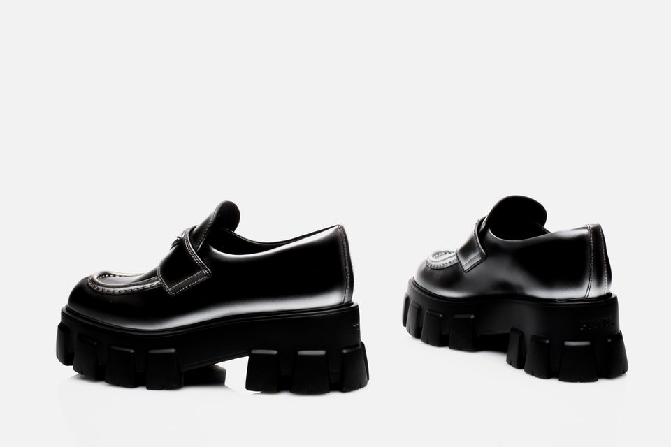 Prada Monolith Nuanced Brushed Leather Loafers