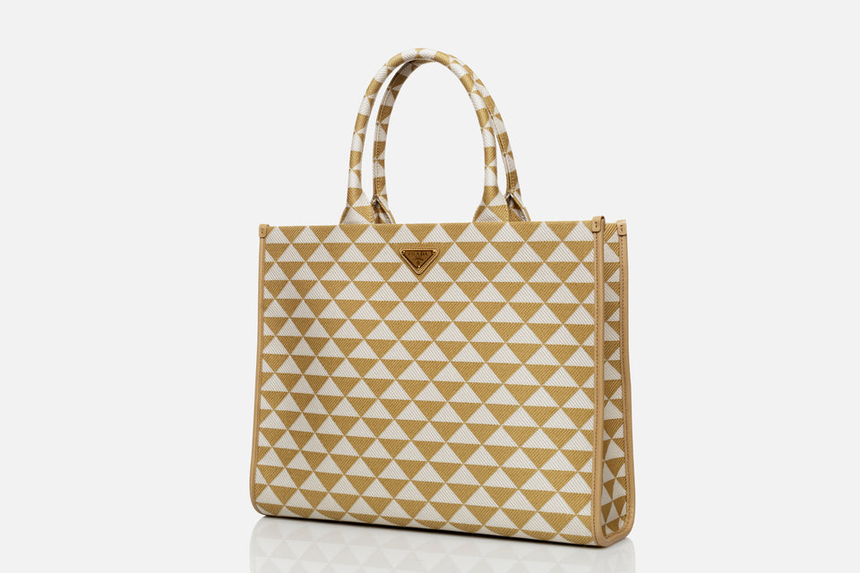 Prada Large Symbole Embroidered Fabric Handbag