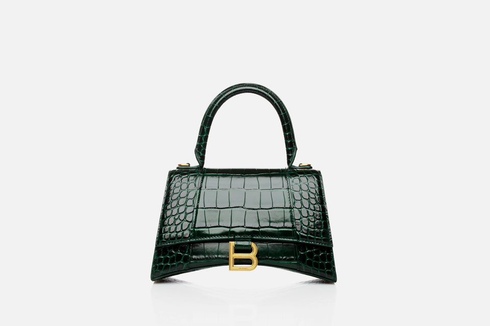 Balenciaga Hourglass Small Crocodile Embossed Calfskin