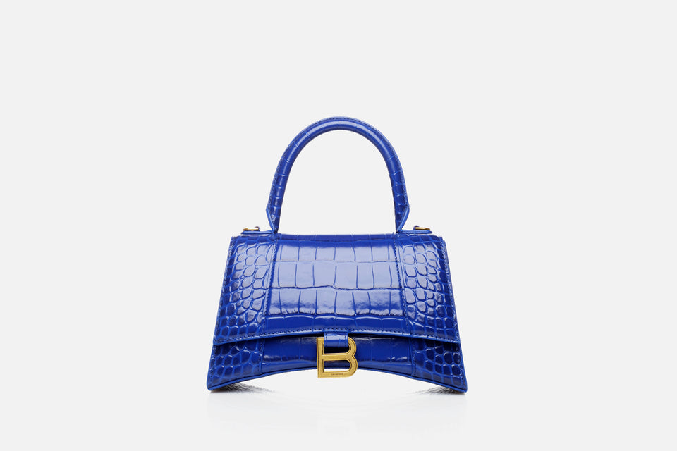 Balenciaga Hourglass Small Crocodile Embossed Calfskin