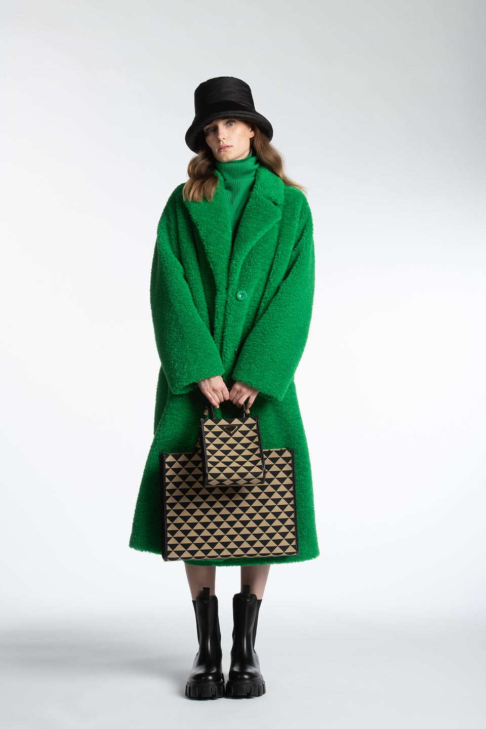 Prada Large Symbole Embroidered Fabric Handbag